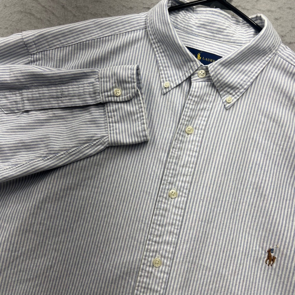 Ralph Lauren Mens XLT Tall Button Down Shirt Blue White Striped Oxford 1871